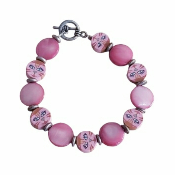Cat face beaded bracelet Jewelry - Pink Cat Faces Beaded Bracelet